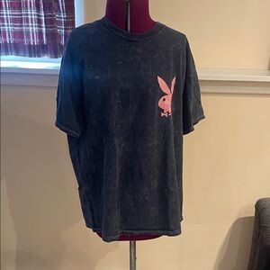 PLAYBOY Charcoal Tee with Pink Bunny